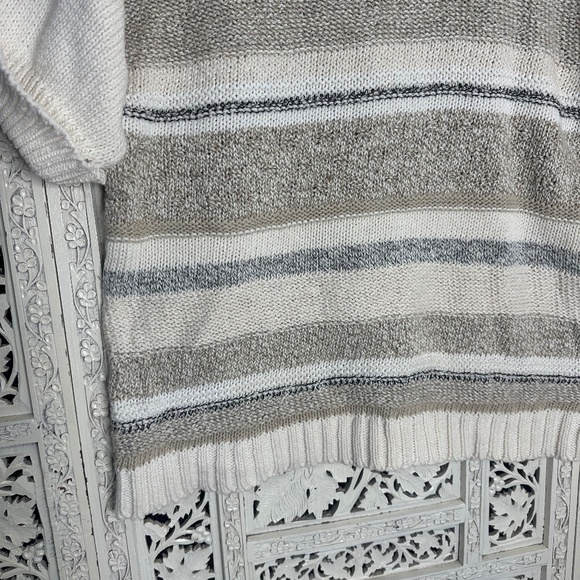 Vintage Liz Claiborne Neutral Earthy Chunky Knit Striped Short Sleeve Sweater - Picture 2 of 6